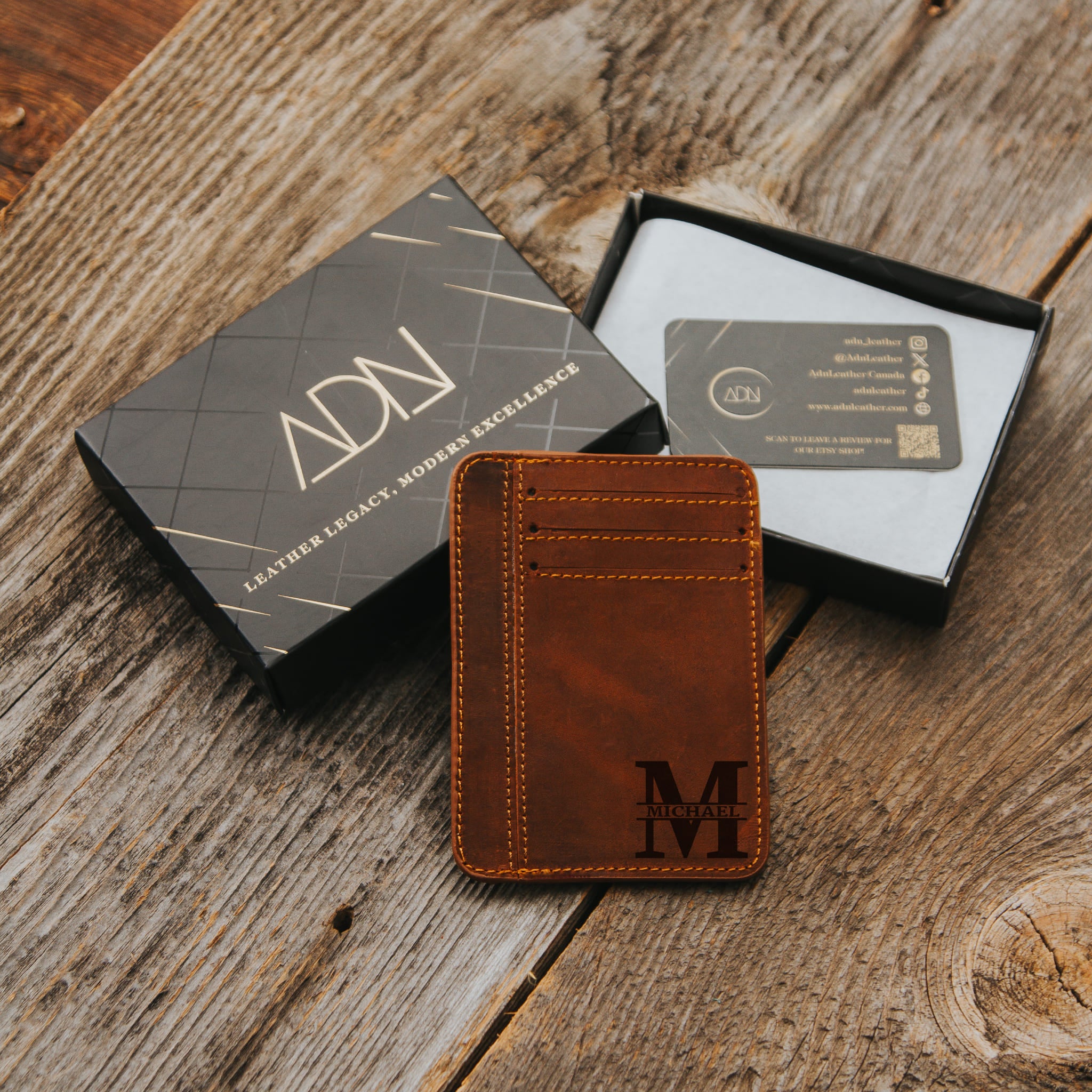 Brown leather card holder