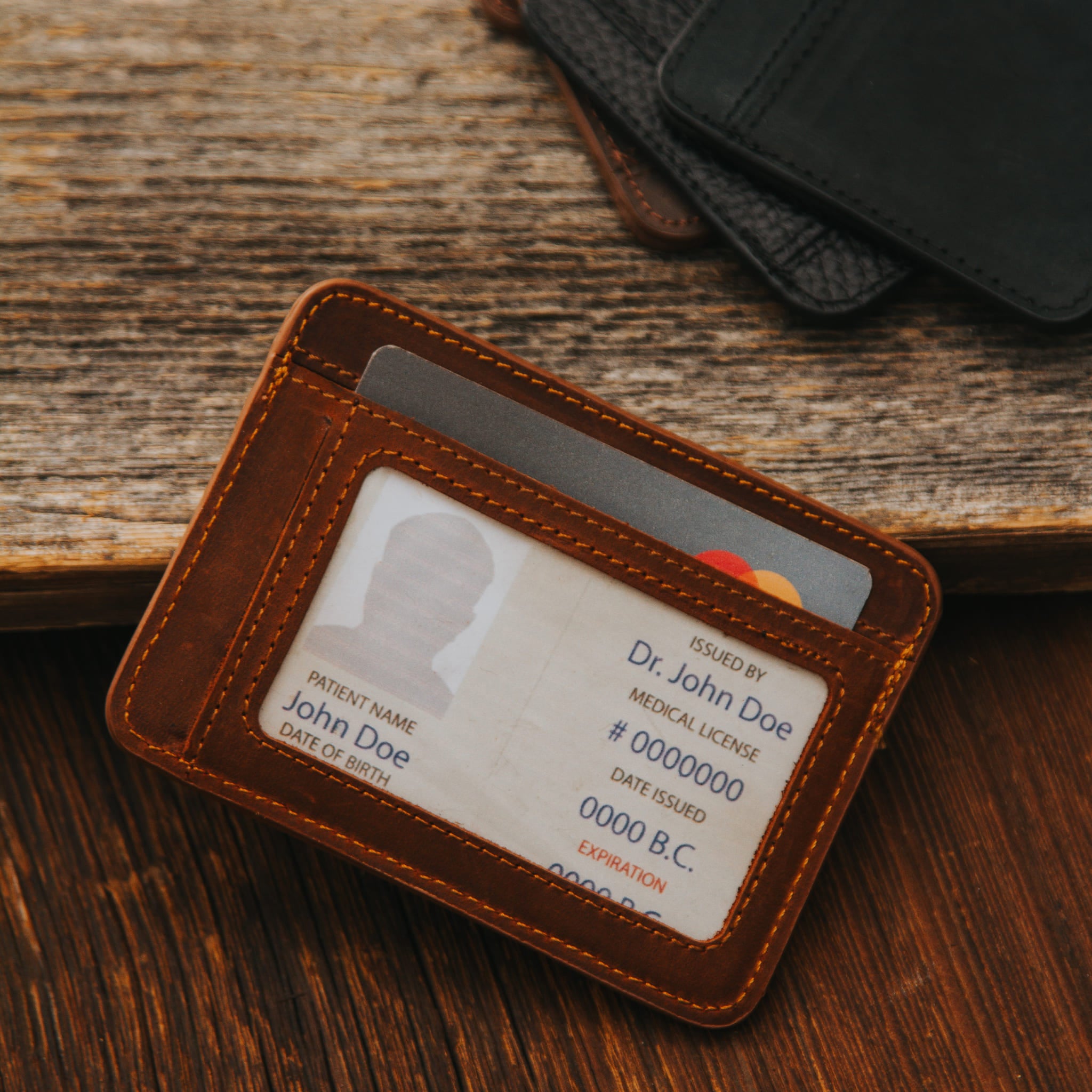 Brown leather card holder