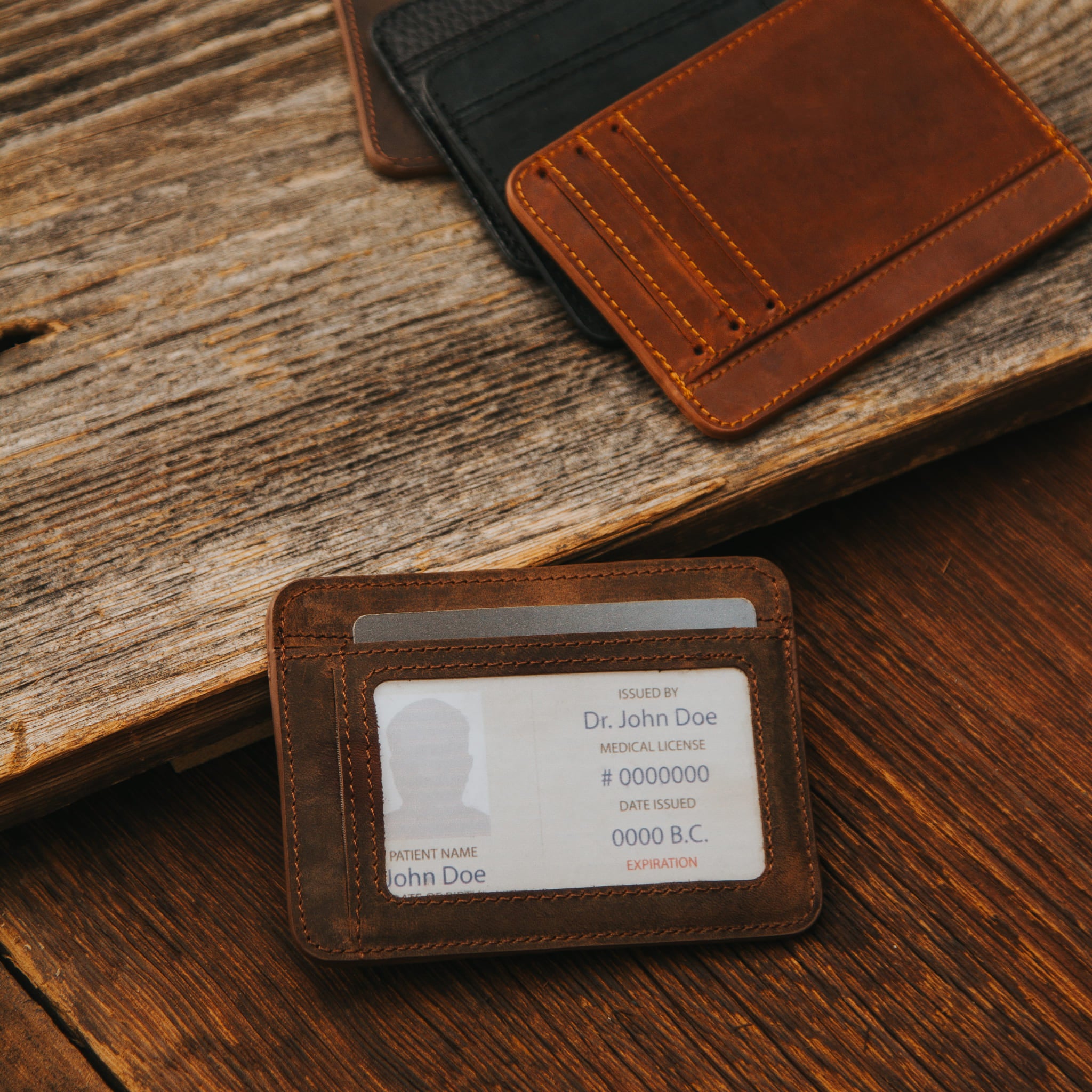 Brown leather card holder