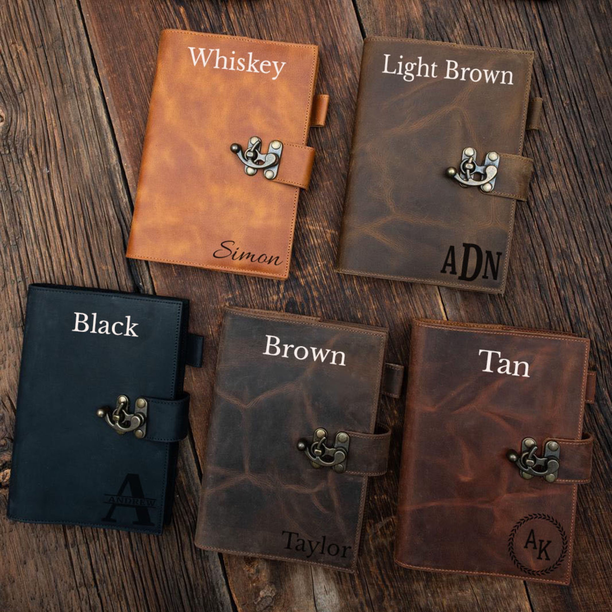 Leather-bound journals in different colors 