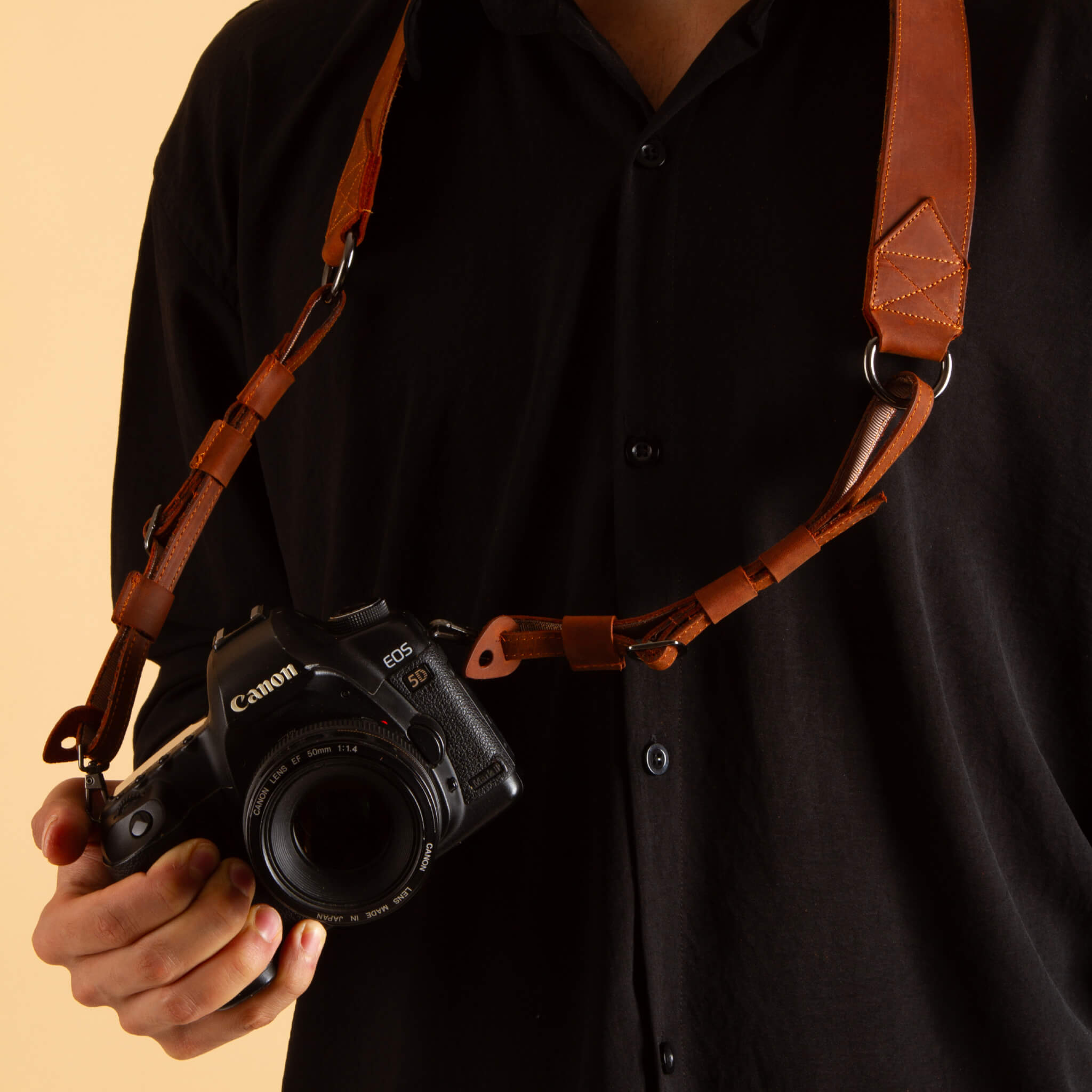 Brown leather camera strap