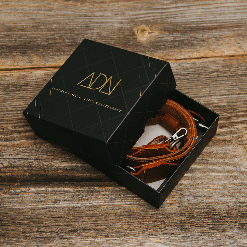 Brown leather camera strap