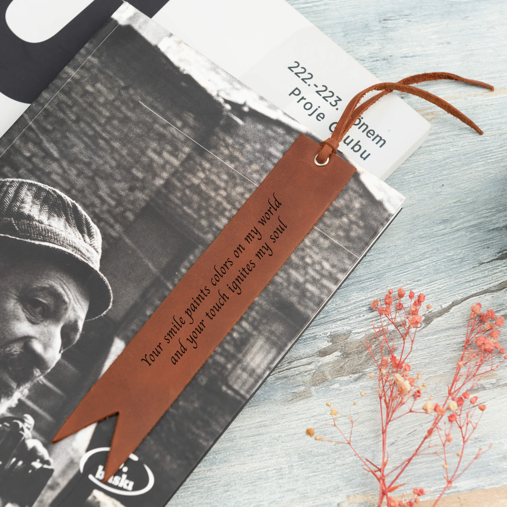 Brown leather bookmark 