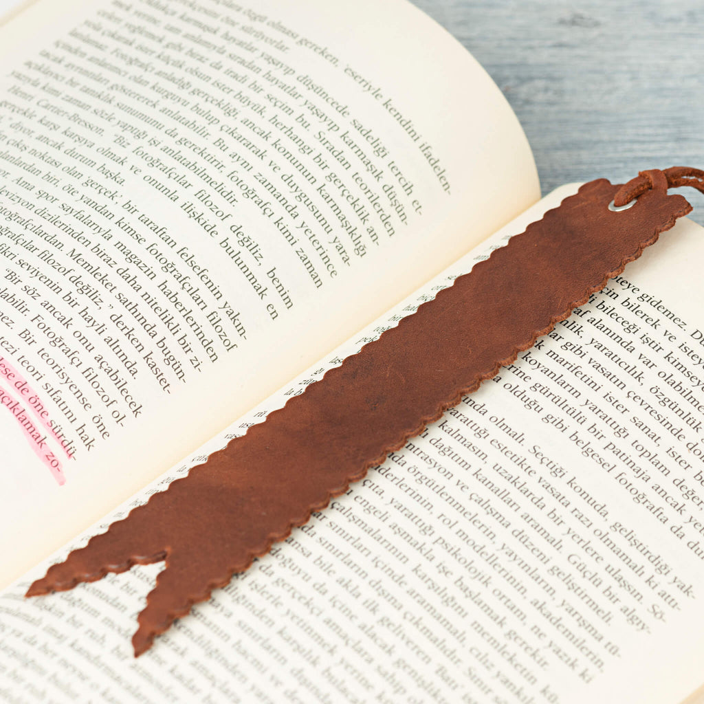 Brown leather bookmark 
