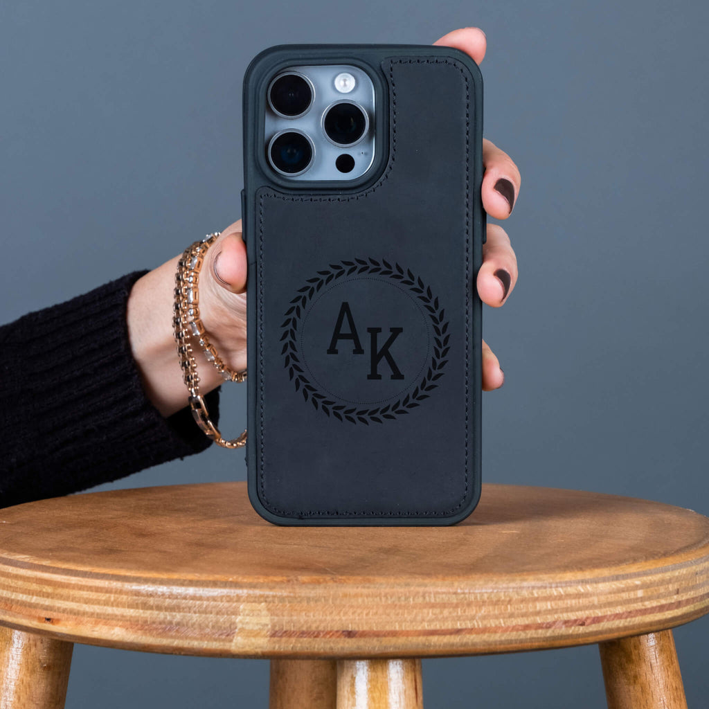 Black leather phone case 
