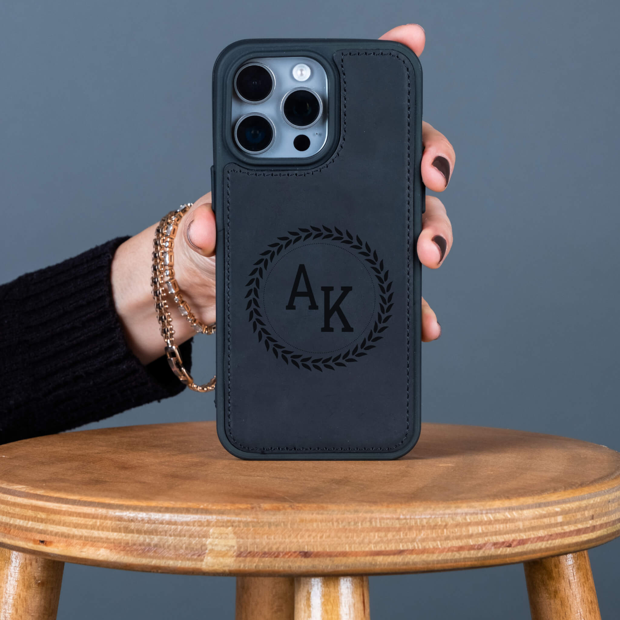 Black leather phone case 
