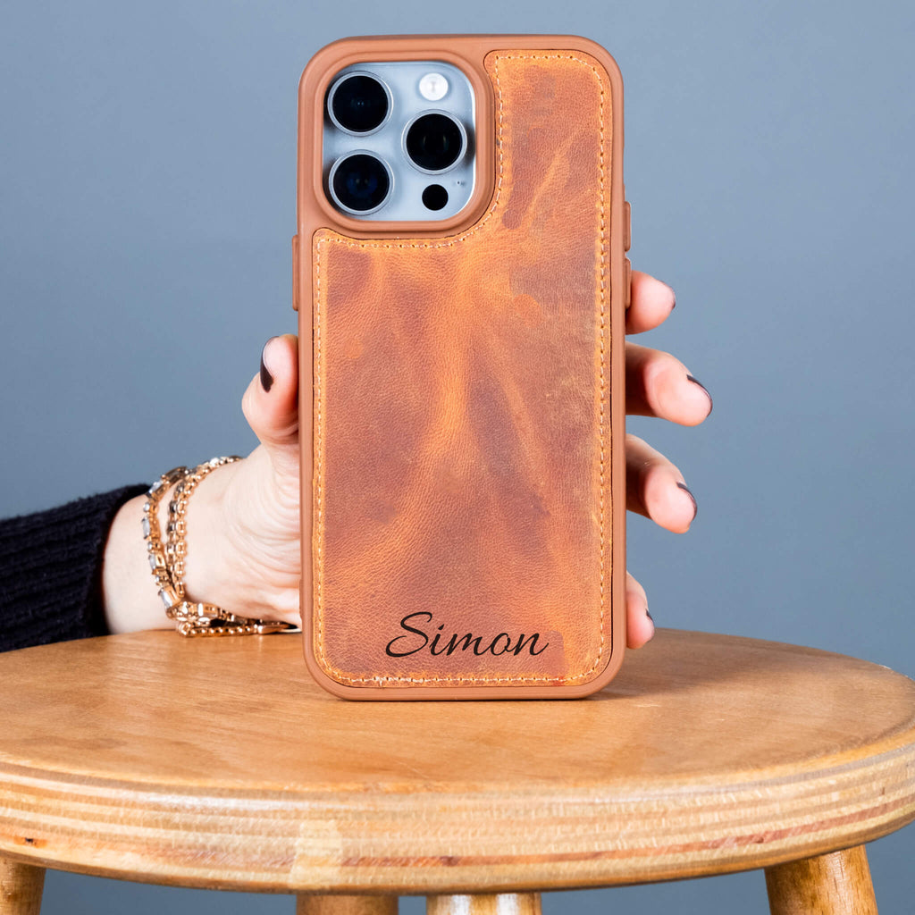 Light brown leather phone case