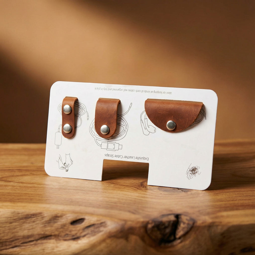 Personalized 3-Pack Leather Cord Organizer