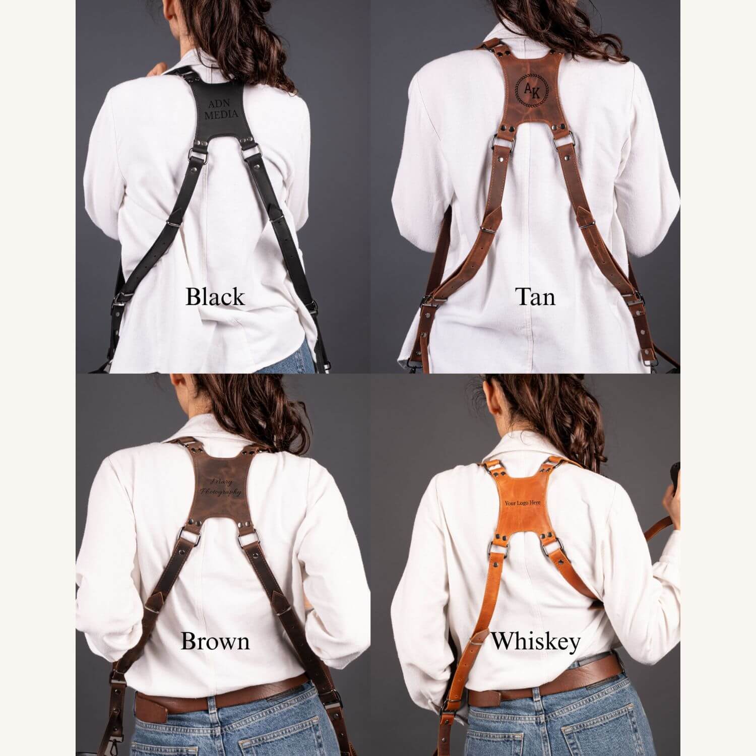 Personalized Leather Dual Camera Harness