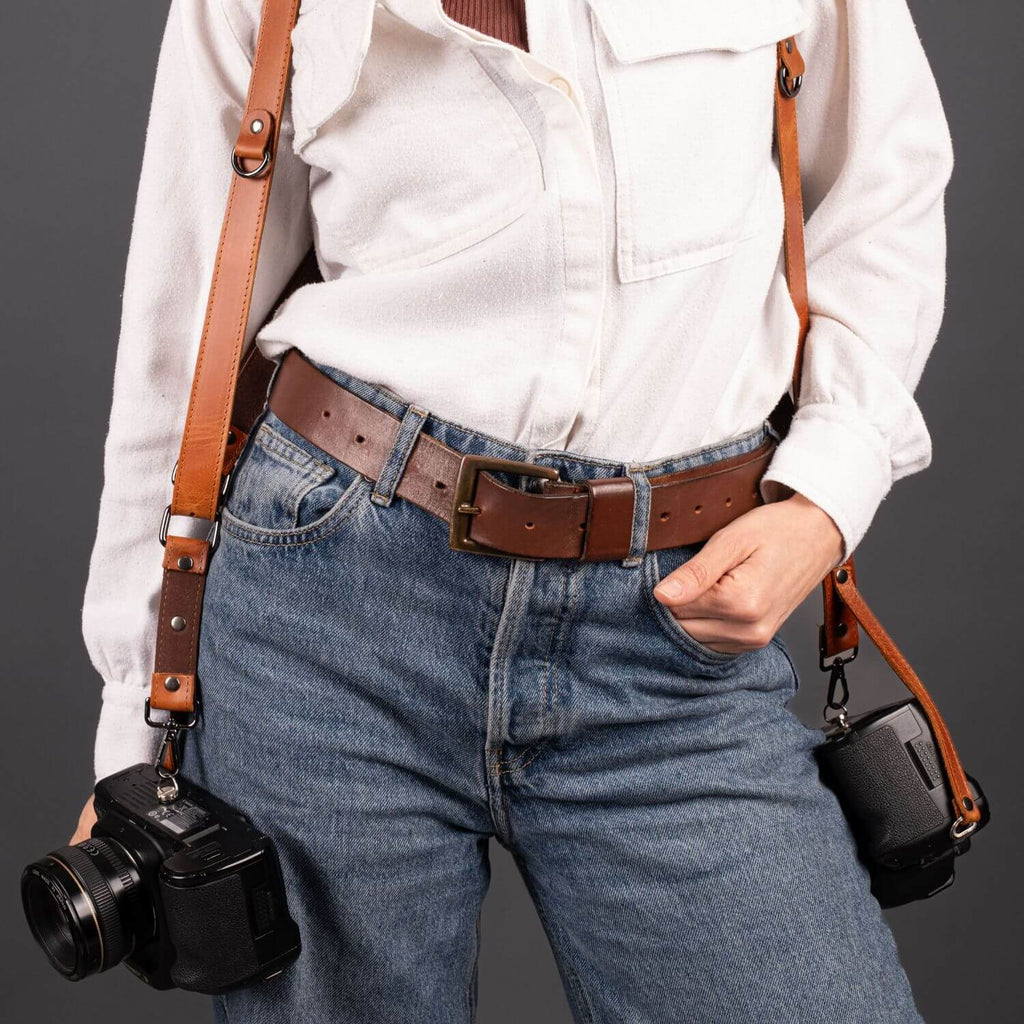 Personalized Leather Dual Camera Harness