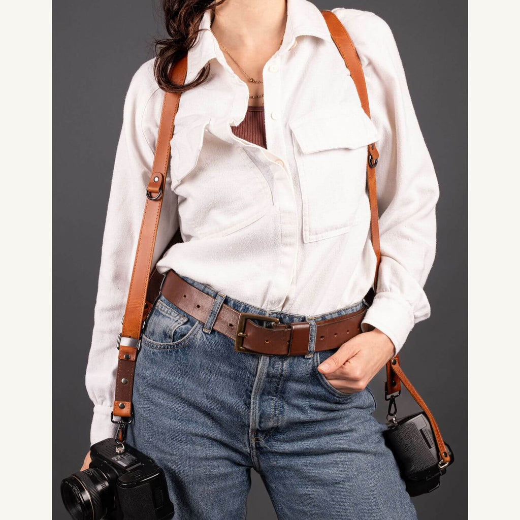 Personalized Leather Dual Camera Harness