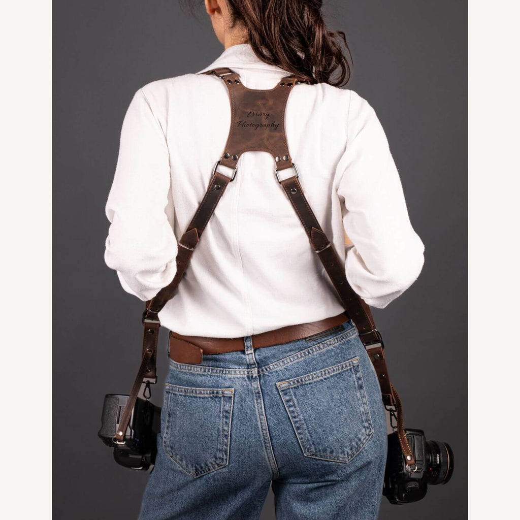 Personalized Leather Dual Camera Harness