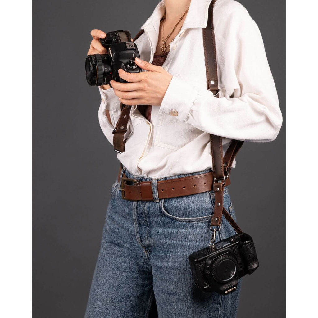Personalized Leather Dual Camera Harness