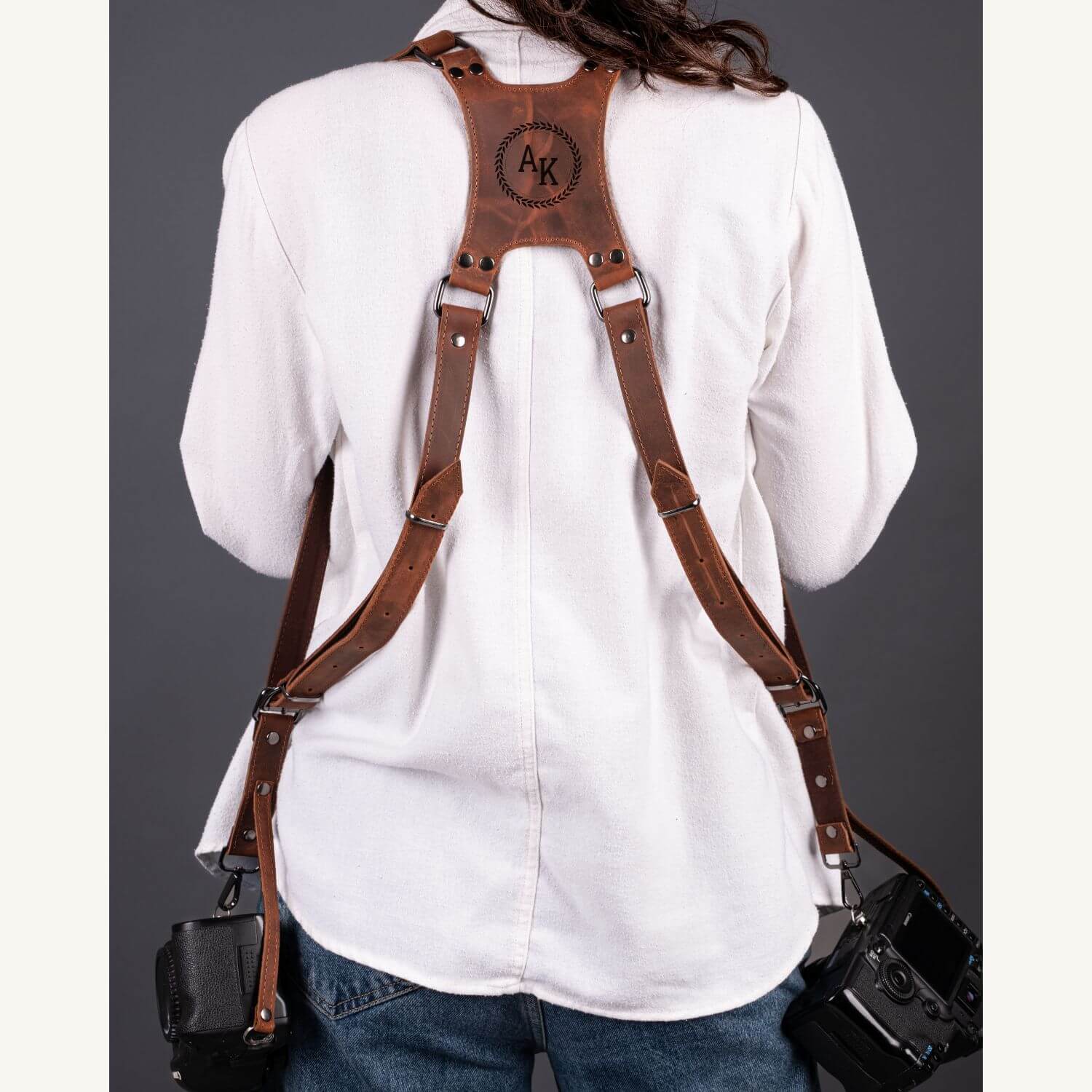 Personalized Leather Dual Camera Harness