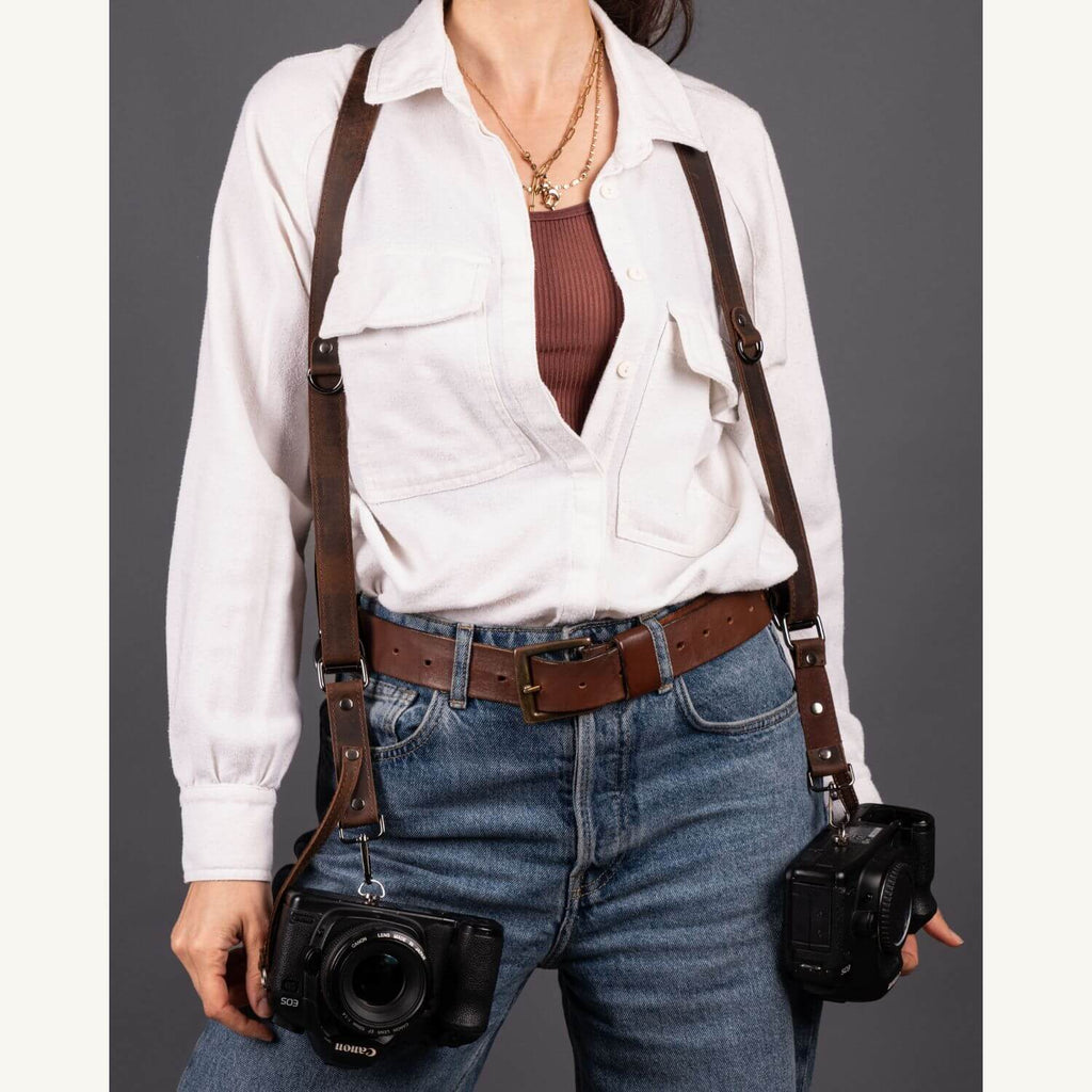 Personalized Leather Dual Camera Harness