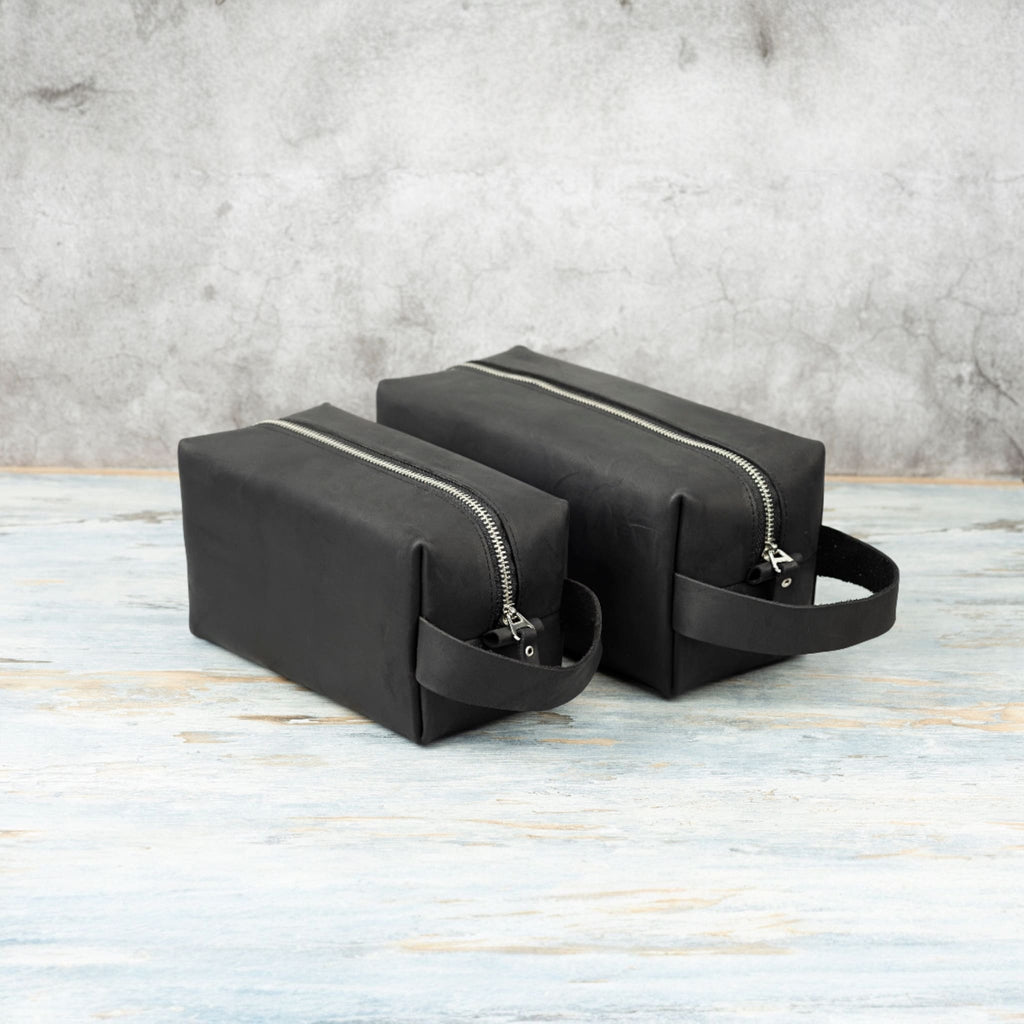 Black leather toiletry bag