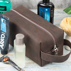 Brown leather toiletry bag 