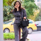 black leather handbag