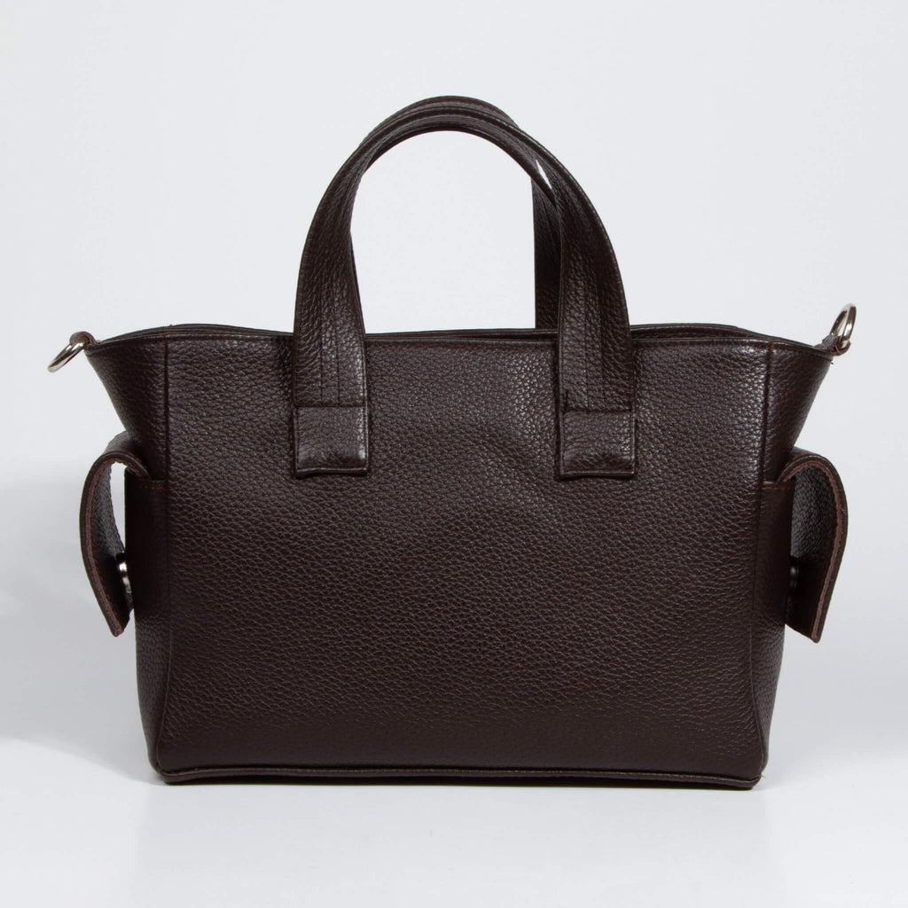 brown leather handbag