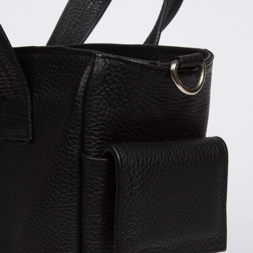 black leather handbag