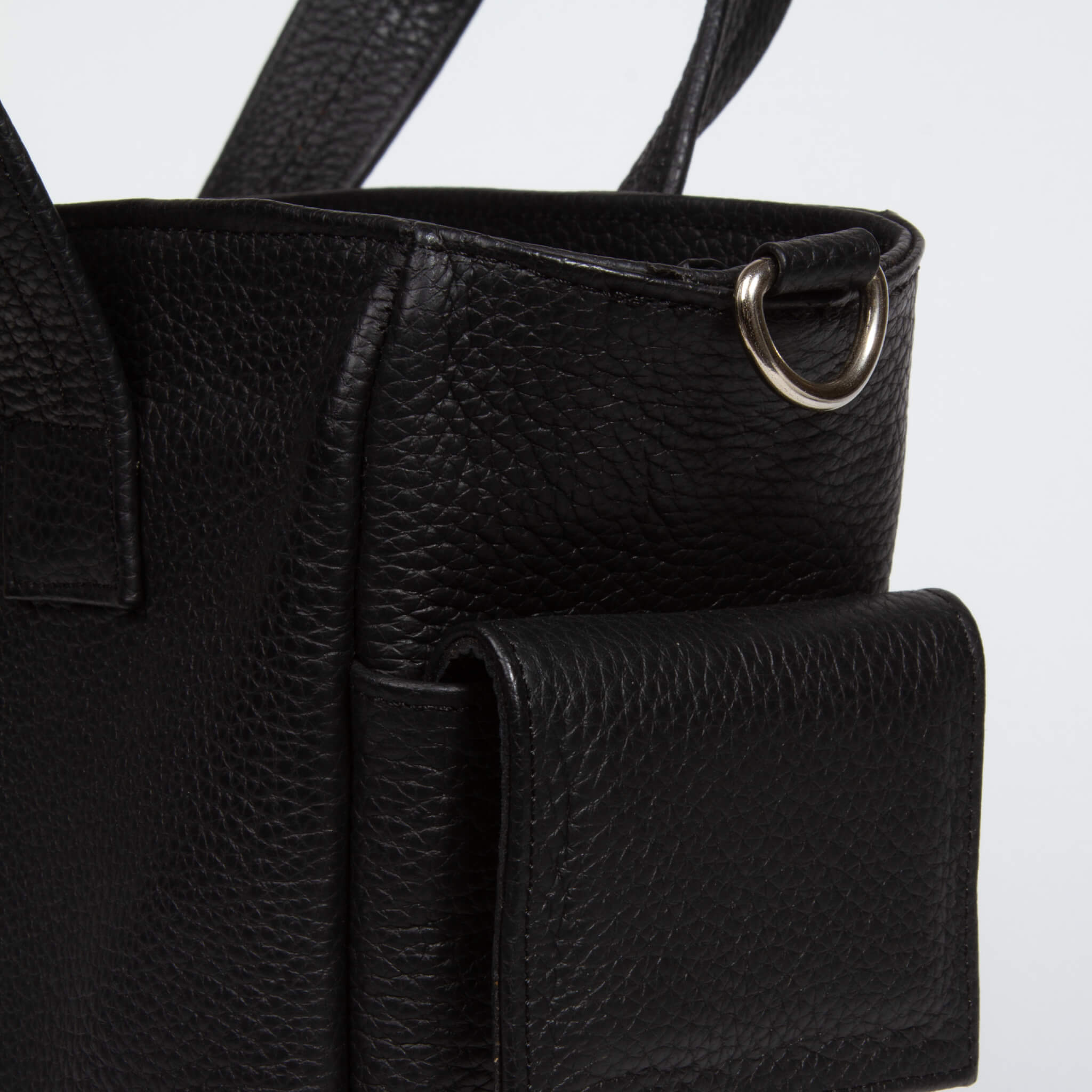 black leather handbag