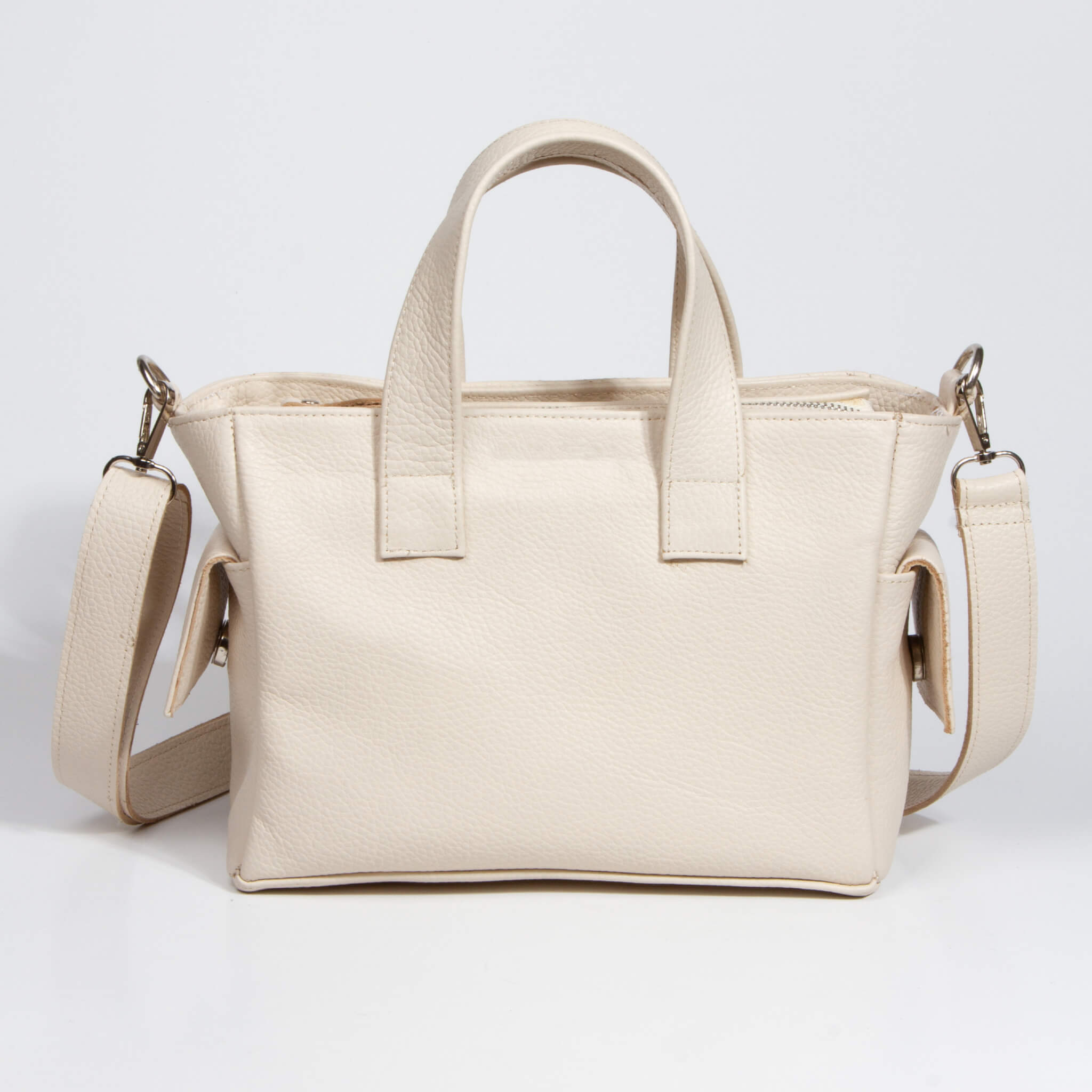 white leather handbag